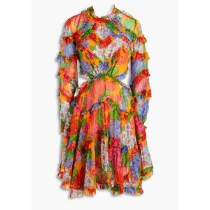 Zimmermann Riders Frill Cutout Floral Print Dress